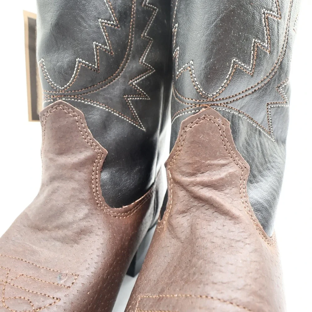 Wrangler Vintage Western Boots Youth 4.5 D Old Brown Leather Black NWT USA Made